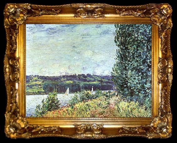 framed  Alfred Sisley The Banks of the Seine : Wind Blowing, ta009-2